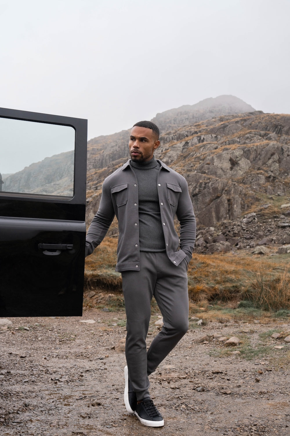 Twill Jersey Shacket in Steel Grey