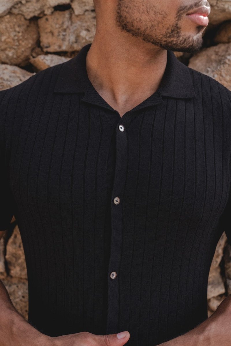 Ribbed Knitted Shirt in Black - TAILORED ATHLETE - ROW