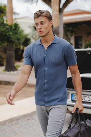 Crochet Knitted Shirt in Slate Blue - TAILORED ATHLETE - ROW