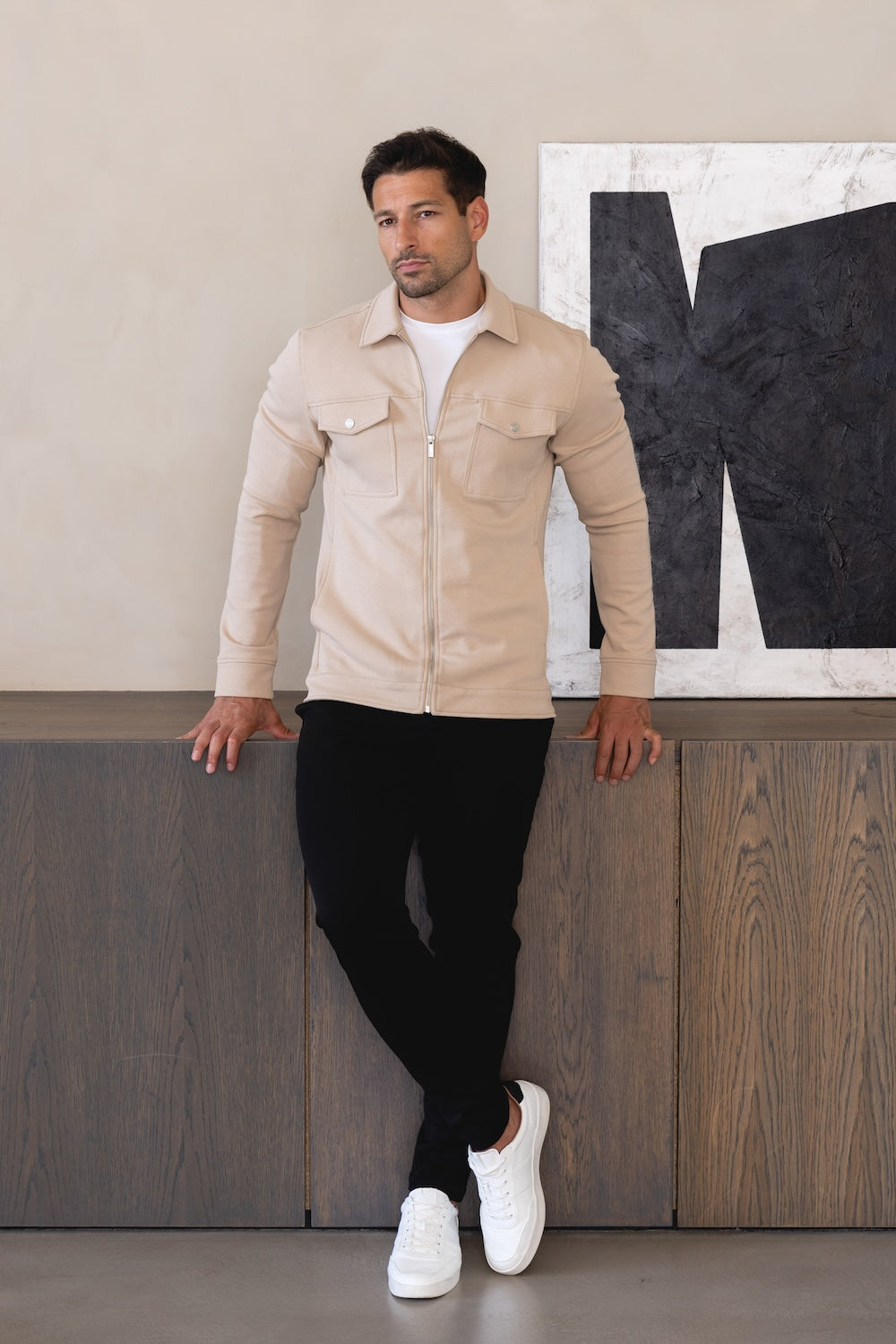 Interlock Jersey Zip Through Shacket in Stone