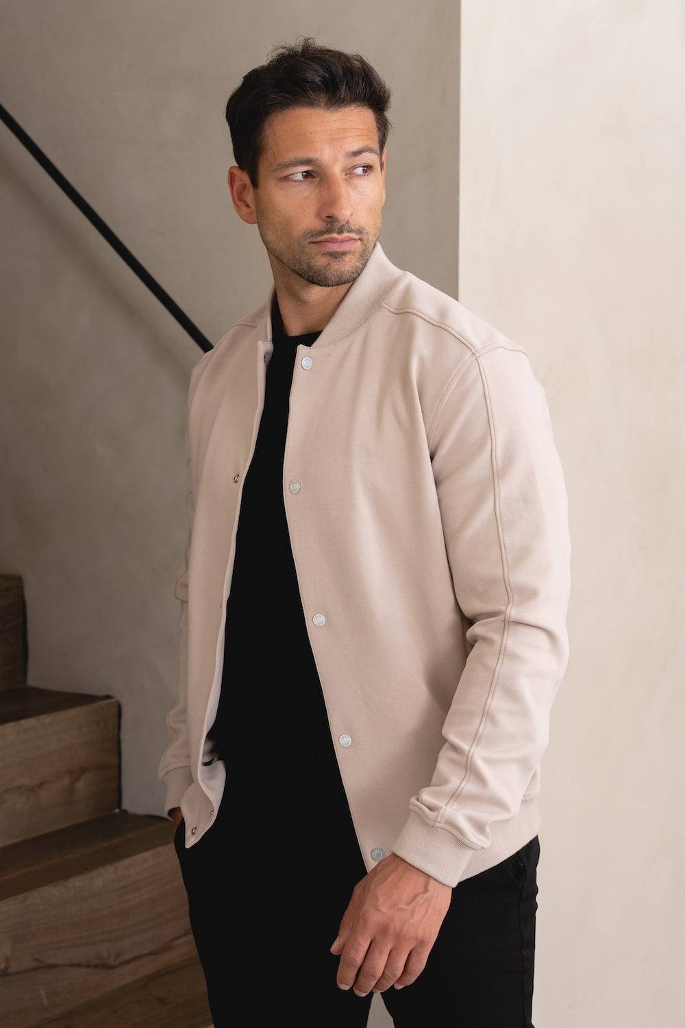 Jersey Bomber Jacket in Stone