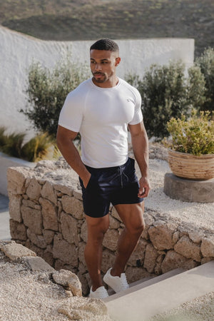 Muscle Fit Drawstring Chino Short - Shorter Length in Navy - TAILORED ATHLETE - ROW