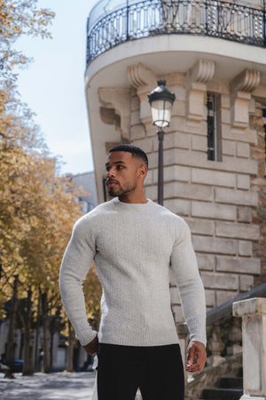 Soft Cable Crew Neck in Pale Grey Marl - TAILORED ATHLETE - ROW