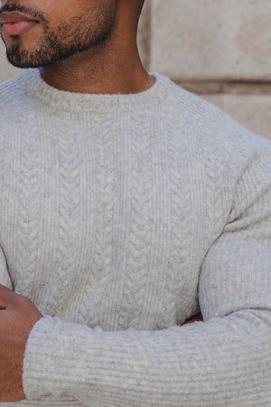 Soft Cable Crew Neck in Pale Grey Marl - TAILORED ATHLETE - ROW