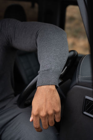 Cotton Blend Roll Neck Jumper in Charcoal