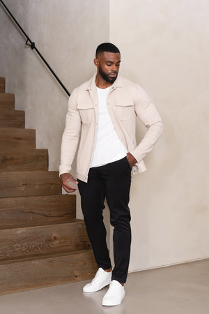 Twill Jersey Shacket in Stone