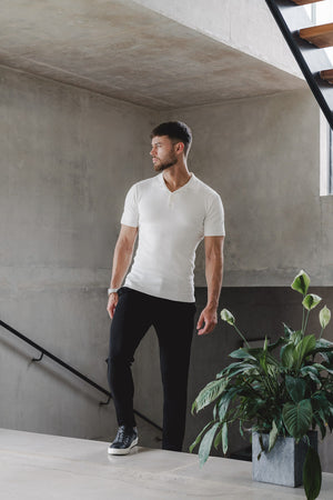 Ribbed Knitted Polo in Chalk - TAILORED ATHLETE - ROW
