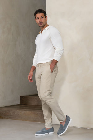 Smart Chino Side Adjuster Trousers in Stone