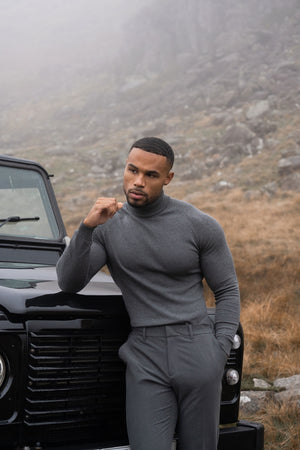 Cotton Blend Roll Neck Jumper in Charcoal