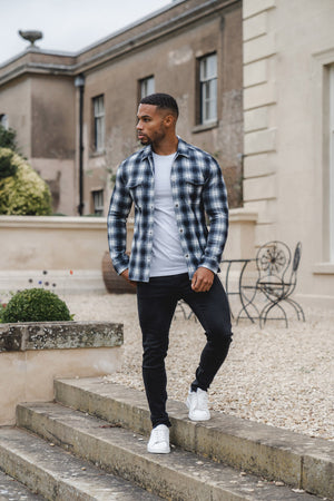 Checked Shacket in Grey/Black Check - TAILORED ATHLETE - ROW