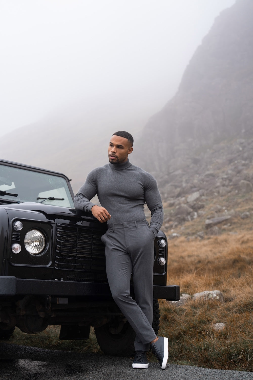 Cotton Blend Roll Neck Jumper in Charcoal