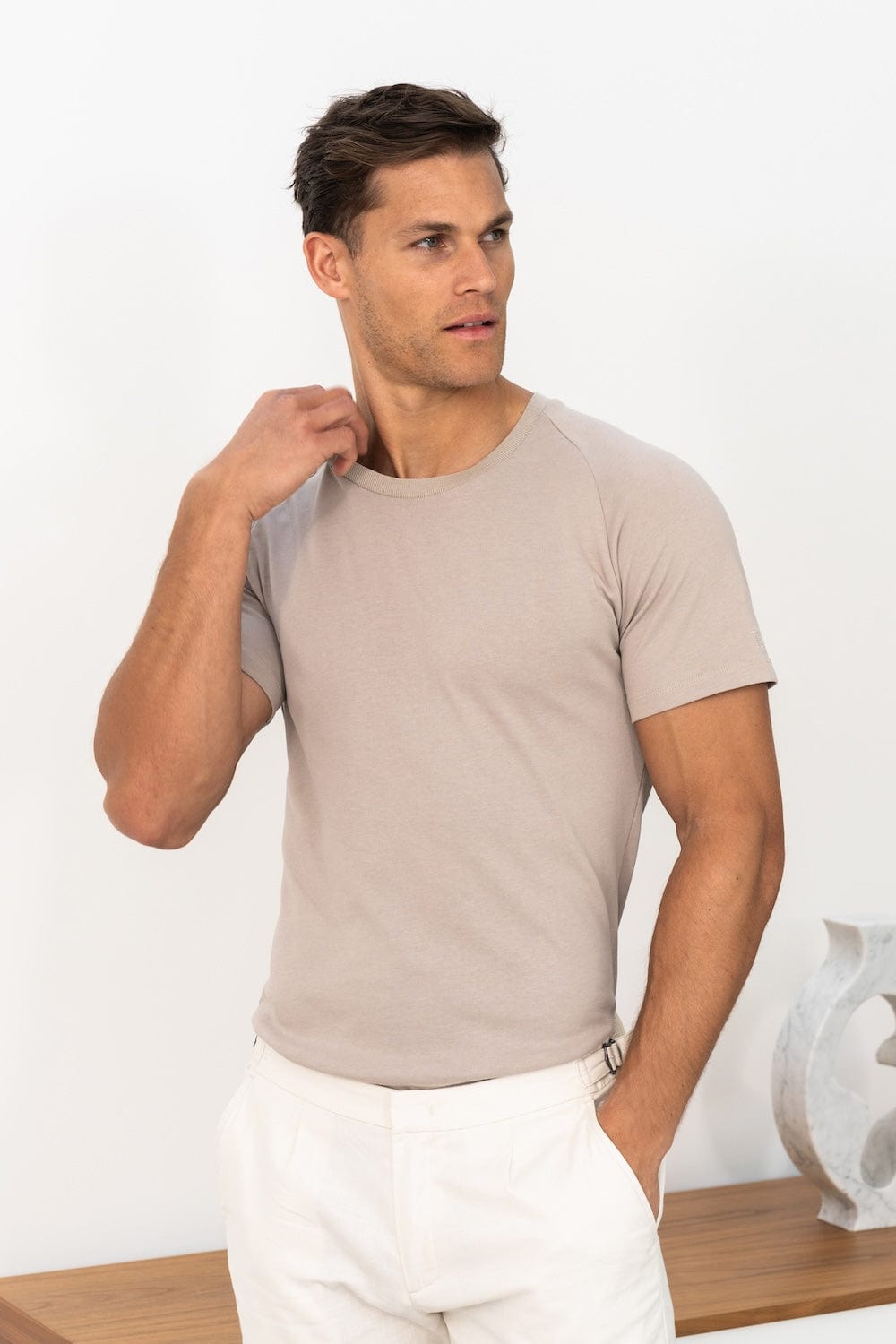 Knit Look T-Shirt in Stone - TAILORED ATHLETE - ROW