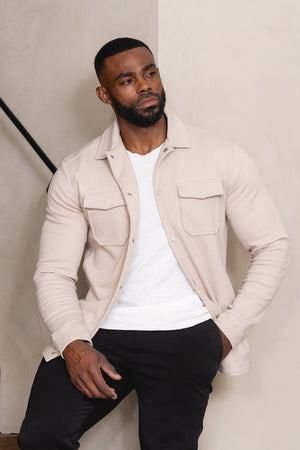 Twill Jersey Shacket in Stone