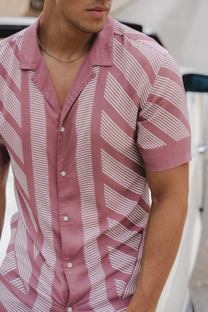 Printed Shirt in Dusky Pink Geometric Square - TAILORED ATHLETE - ROW