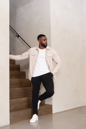 Twill Jersey Shacket in Stone