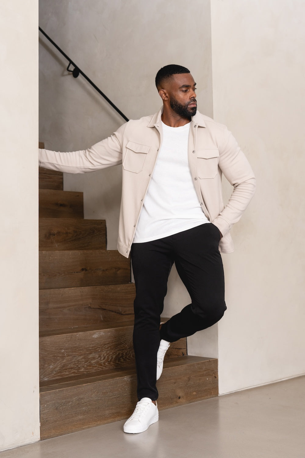 Twill Jersey Shacket in Stone