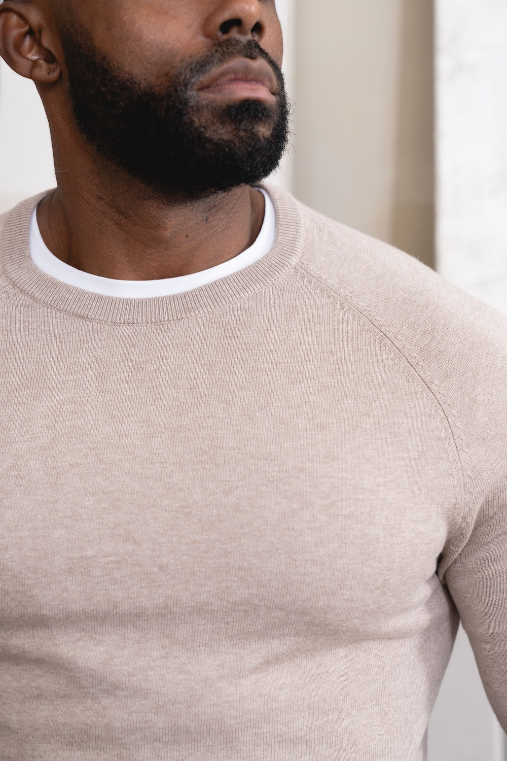 Pure Cotton Knitted Crew Neck Jumper in Neutral Marl