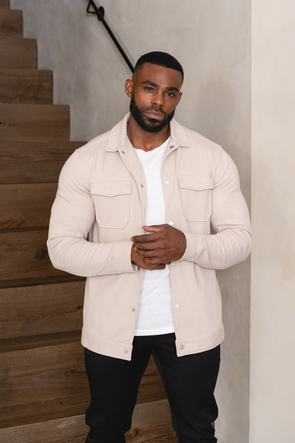 Twill Jersey Shacket in Stone