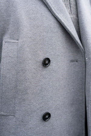 Double Breasted Herringbone Peacoat in Soft Grey