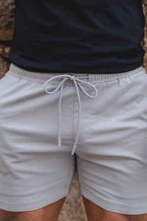 Muscle Fit Drawstring Chino Short - Shorter Length in Pale Grey - TAILORED ATHLETE - ROW