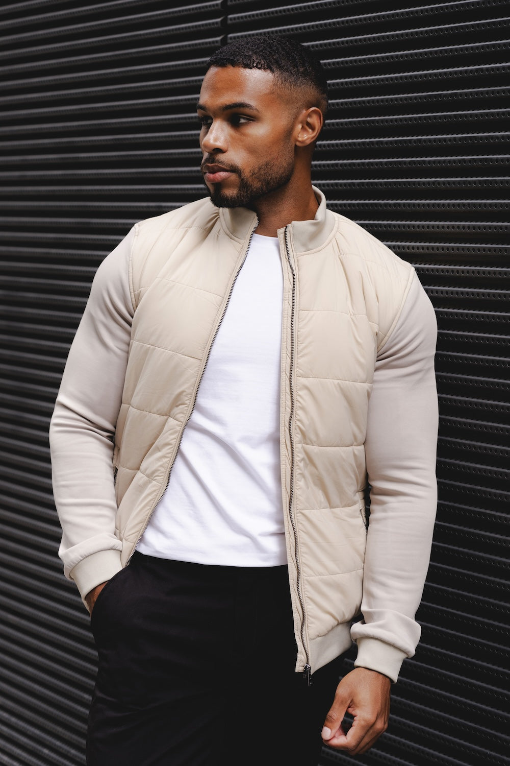 Quilted Hybrid Jacket in Stone - TAILORED ATHLETE - ROW