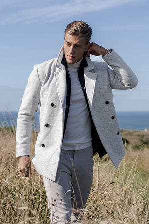 Double Breasted Peacoat in Pale Grey - TAILORED ATHLETE - ROW