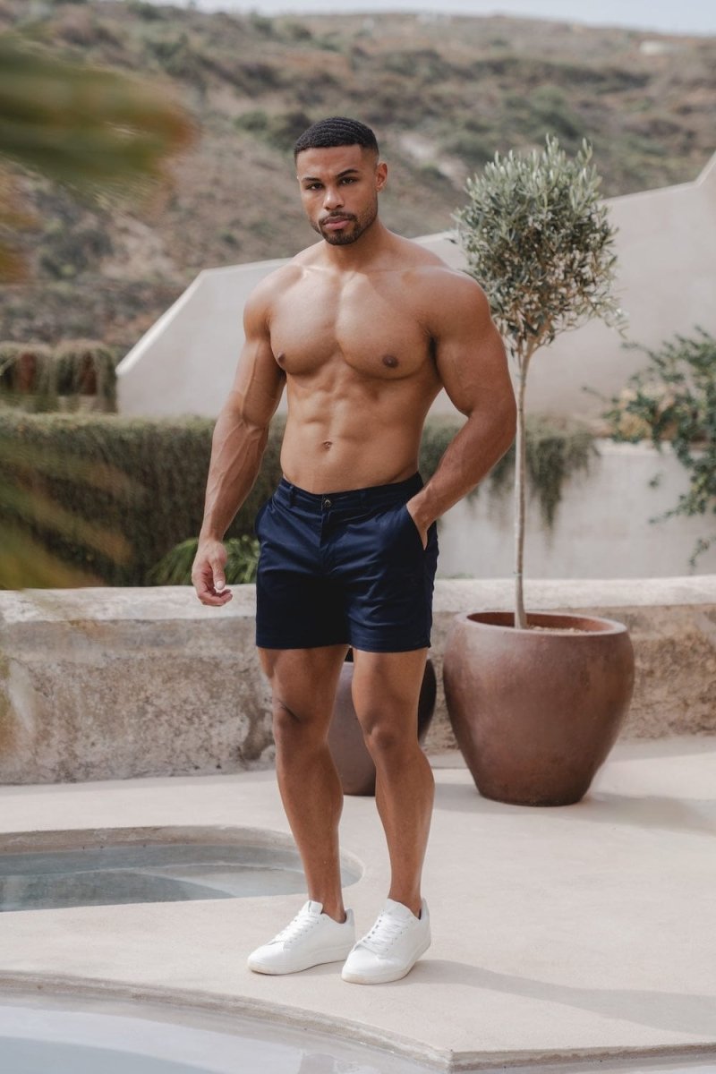 Muscle Fit Chino Shorts - Shorter Length in Navy - TAILORED ATHLETE - ROW