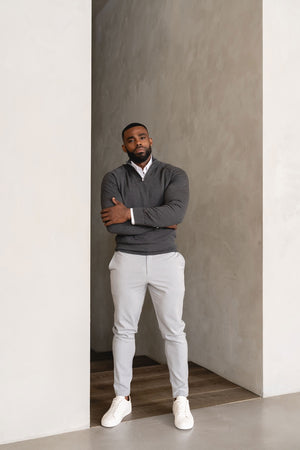 Pure Cotton Knitted Half Zip Neck Jumper in Dark Charcoal Marl