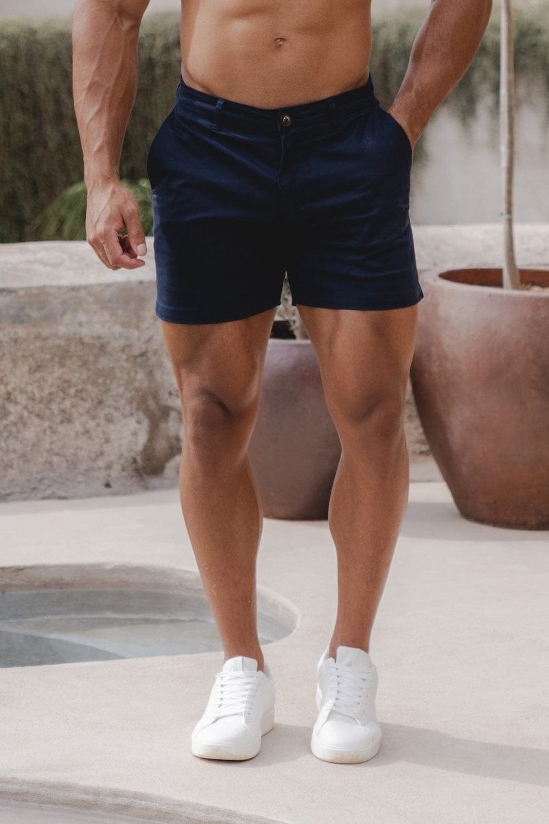 Muscle Fit Chino Shorts Shorter Length in Navy - Main Image