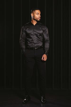Cutaway Collar Twill Shirt in Black - TAILORED ATHLETE - ROW