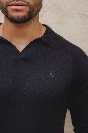 Buttonless Open Collar Polo in Black - TAILORED ATHLETE - ROW