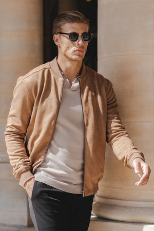 Suede Look Bomber Jacket in Chestnut - TAILORED ATHLETE - ROW