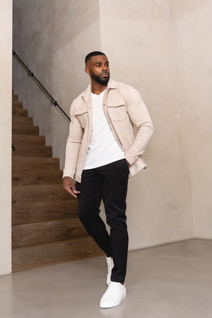 Twill Jersey Shacket in Stone