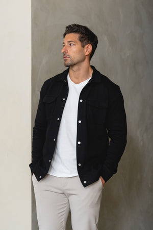 Twill Jersey Shacket in Black