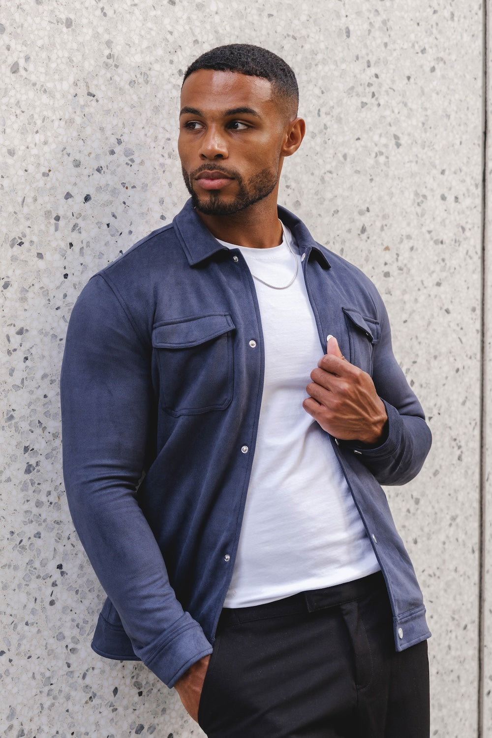 Suede Look Shacket in Navy - TAILORED ATHLETE - ROW