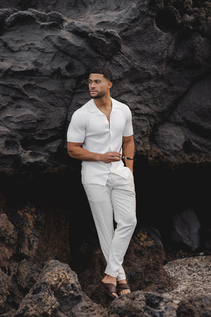 Ribbed Knitted Shirt in Ecru - TAILORED ATHLETE - ROW