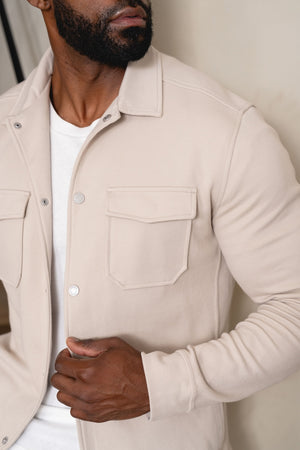 Twill Jersey Shacket in Stone