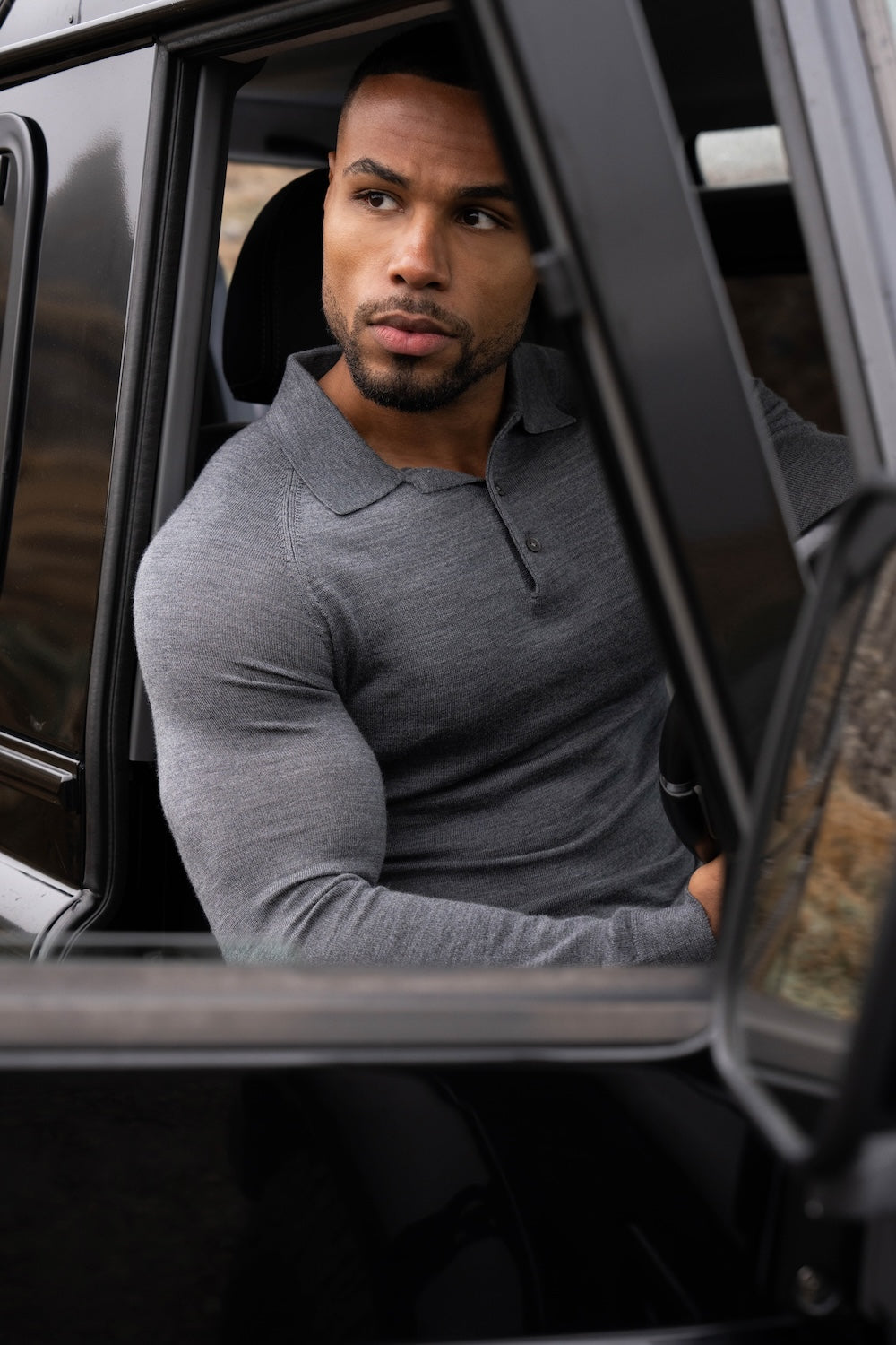 Extra Fine Merino Wool Polo Shirt in Charcoal Marl