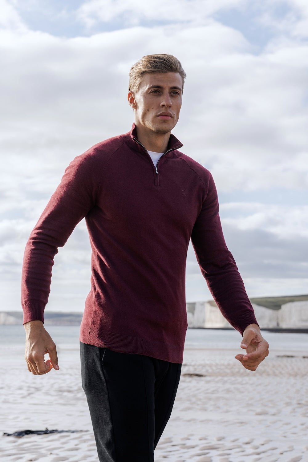 Half Zip Neck in Burgundy - TAILORED ATHLETE - ROW