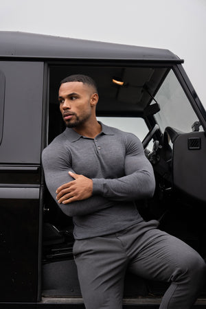 Extra Fine Merino Wool Polo Shirt in Charcoal Marl