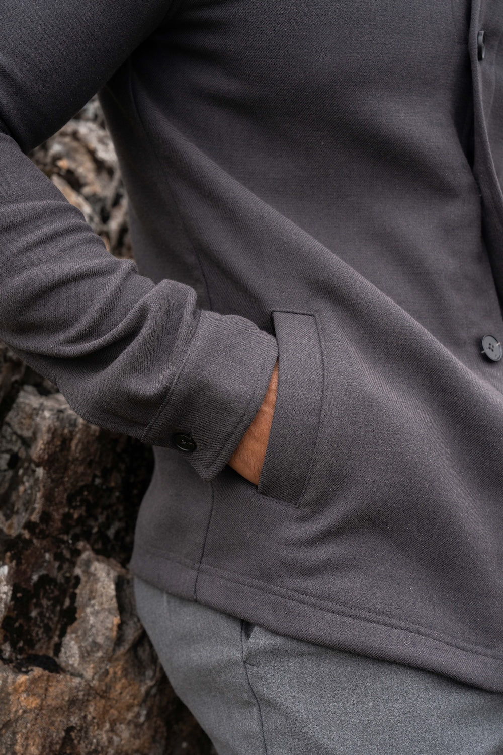 Melange Woven Shacket in Dark Charcoal