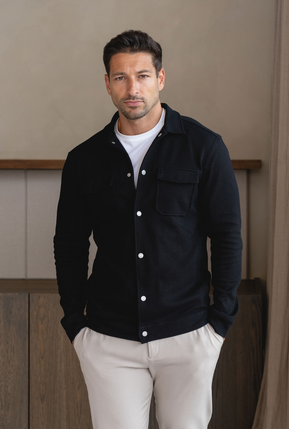 Twill Jersey Shacket in Black