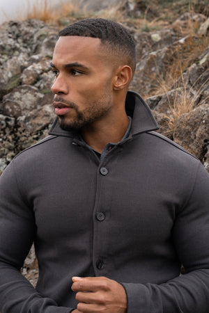 Melange Woven Shacket in Dark Charcoal
