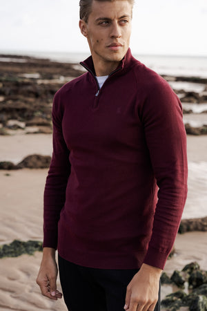 Half Zip Neck in Burgundy - TAILORED ATHLETE - ROW