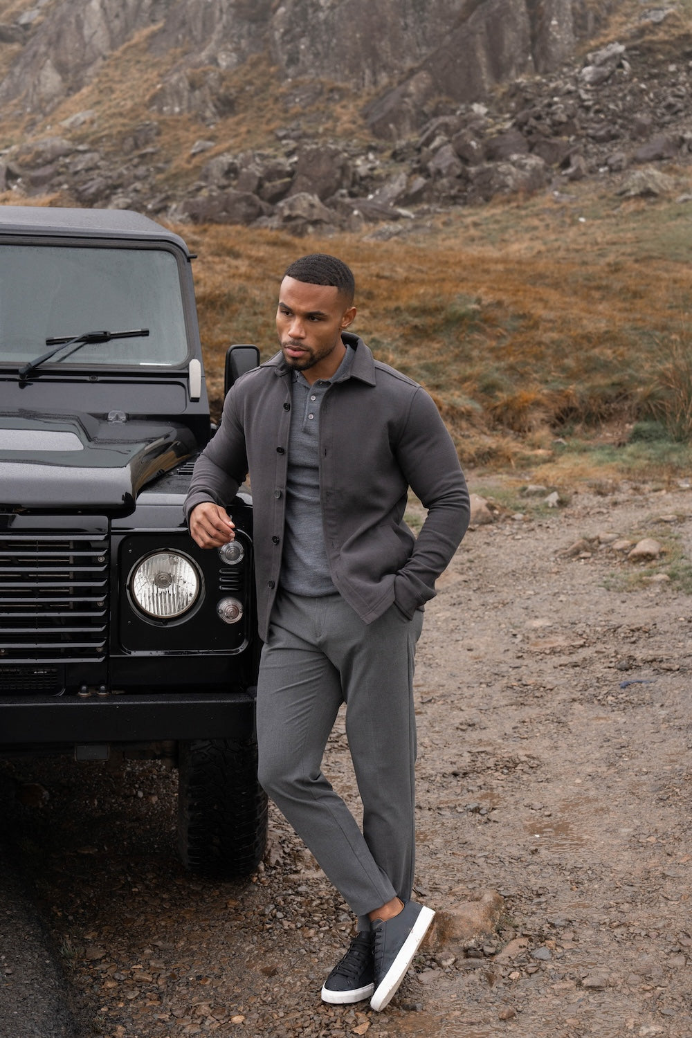 Melange Woven Shacket in Dark Charcoal