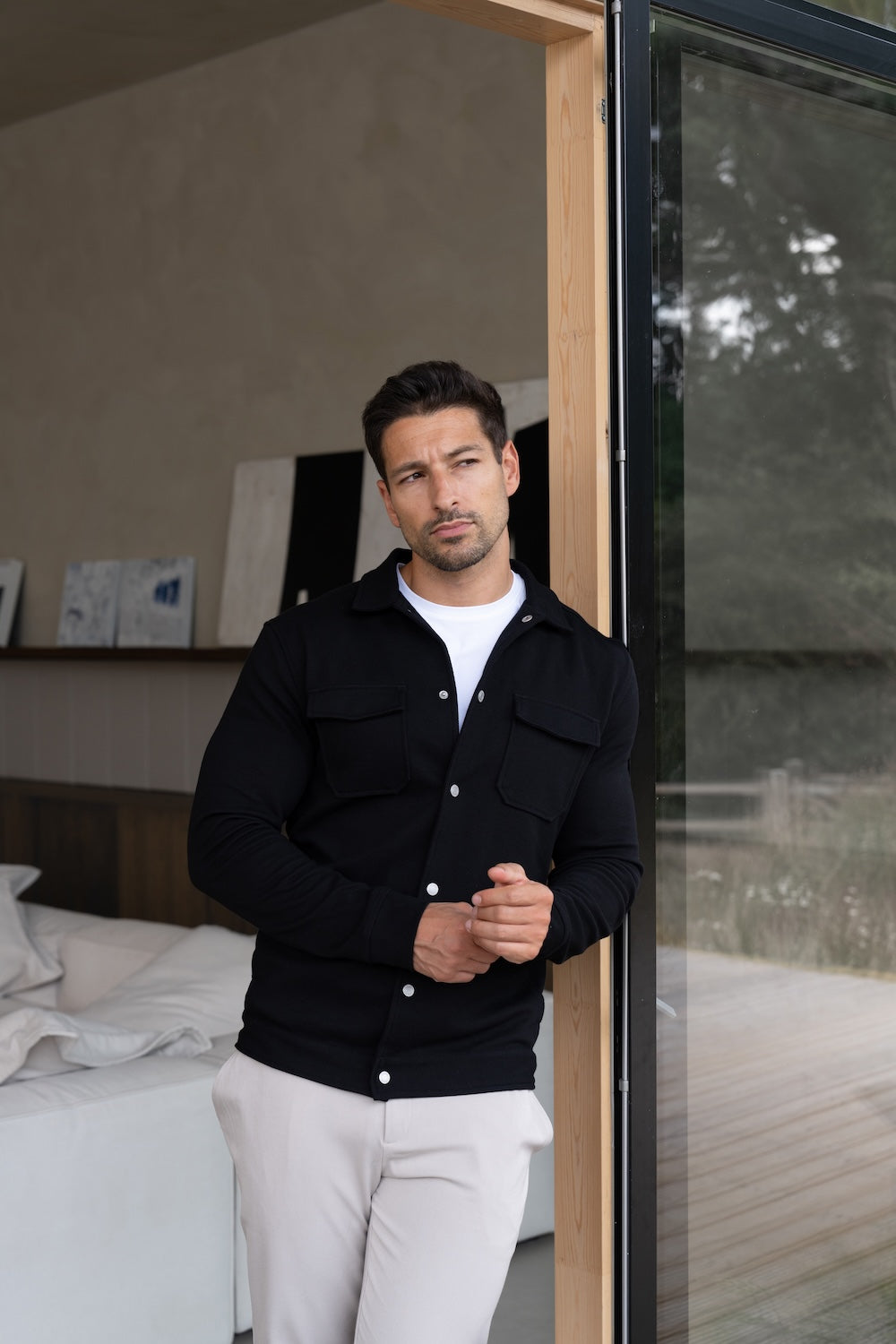 Twill Jersey Shacket in Black