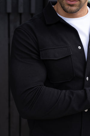 Twill Jersey Shacket in Black