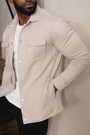 Twill Jersey Shacket in Stone