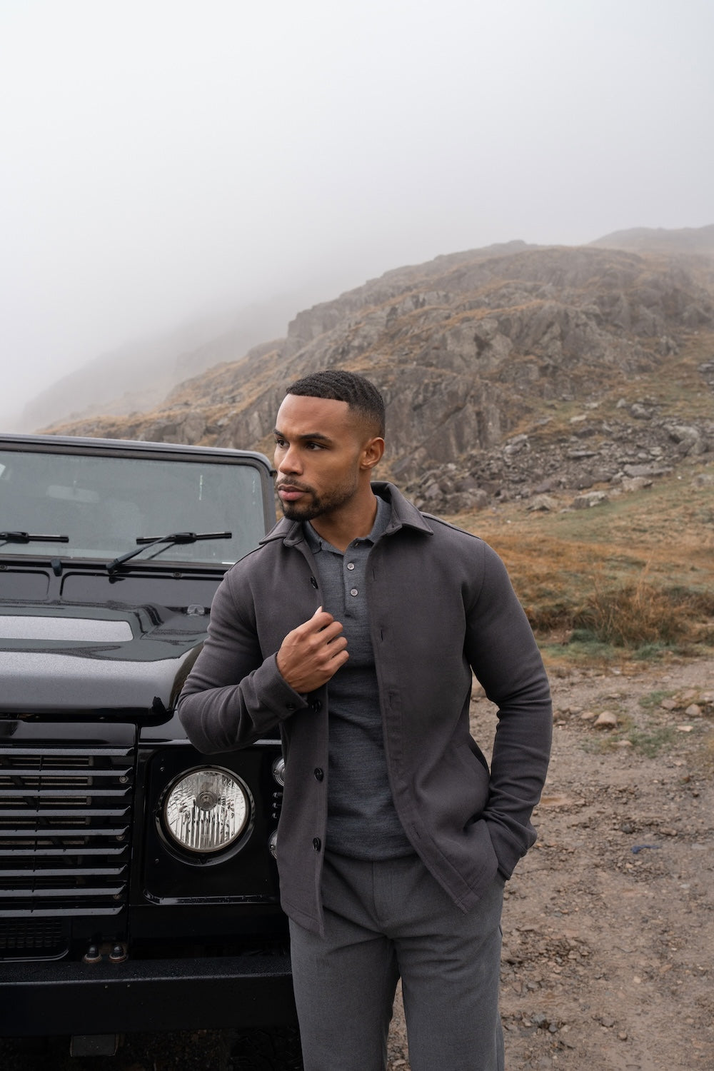 Melange Woven Shacket in Dark Charcoal