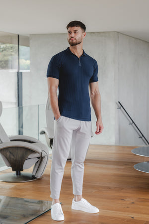 Ribbed Zip Neck Polo in Navy - TAILORED ATHLETE - ROW